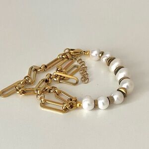 Pearl & Paperclip link Chain Bracelet